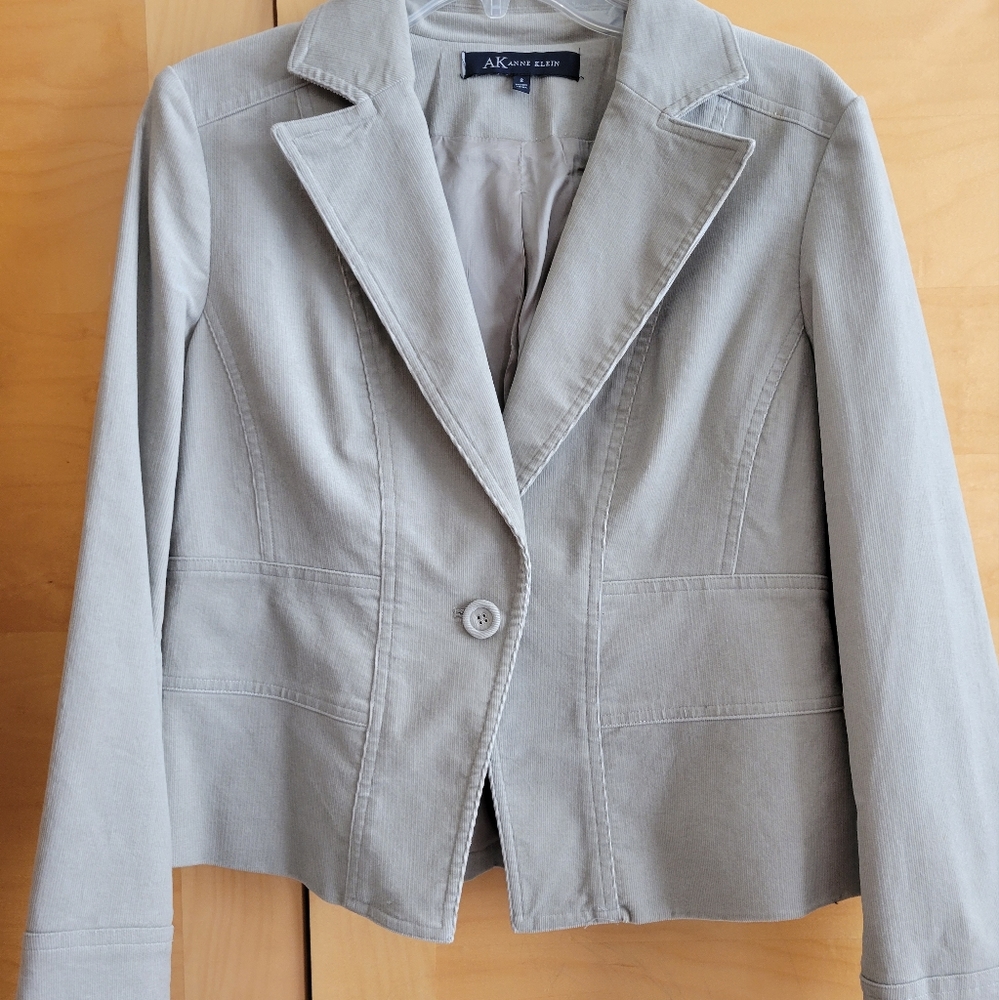 AK Anne Klein Taupe/Brown Corduroy Blazer Sz-8